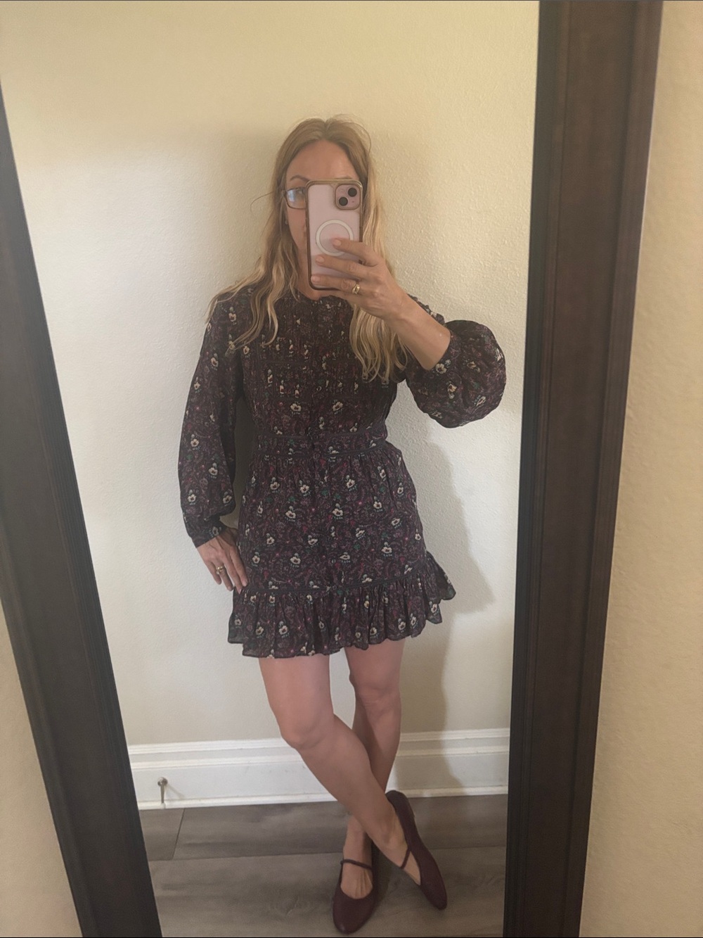 Joie Plum Floral Smocked Mini Dress